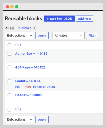 Reusable Blocks - Elements