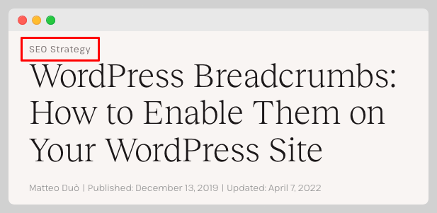 Kinsta Blog using Category Button and No breadcrumbs