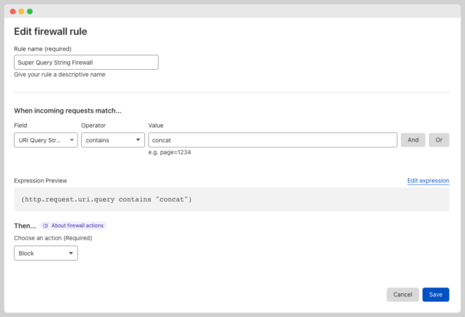 Query Strings Firewall Rules
