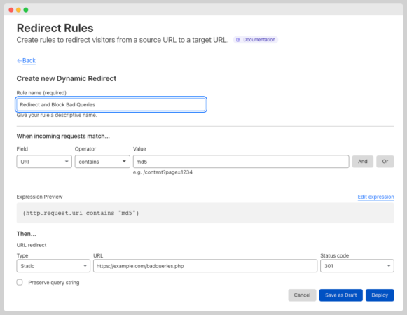 Redirect Bad Queries using CloudFlare