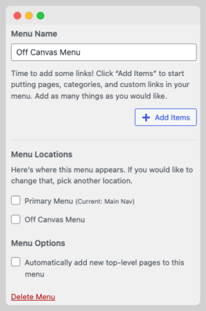 Off Canvas Menu Location