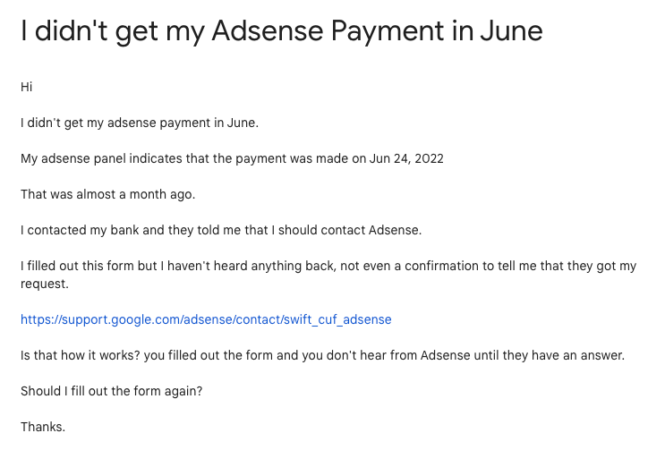Adsense Payment not received