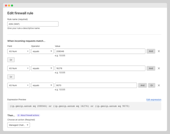 Blocking ASNS using CloudFlare Firewall Rules